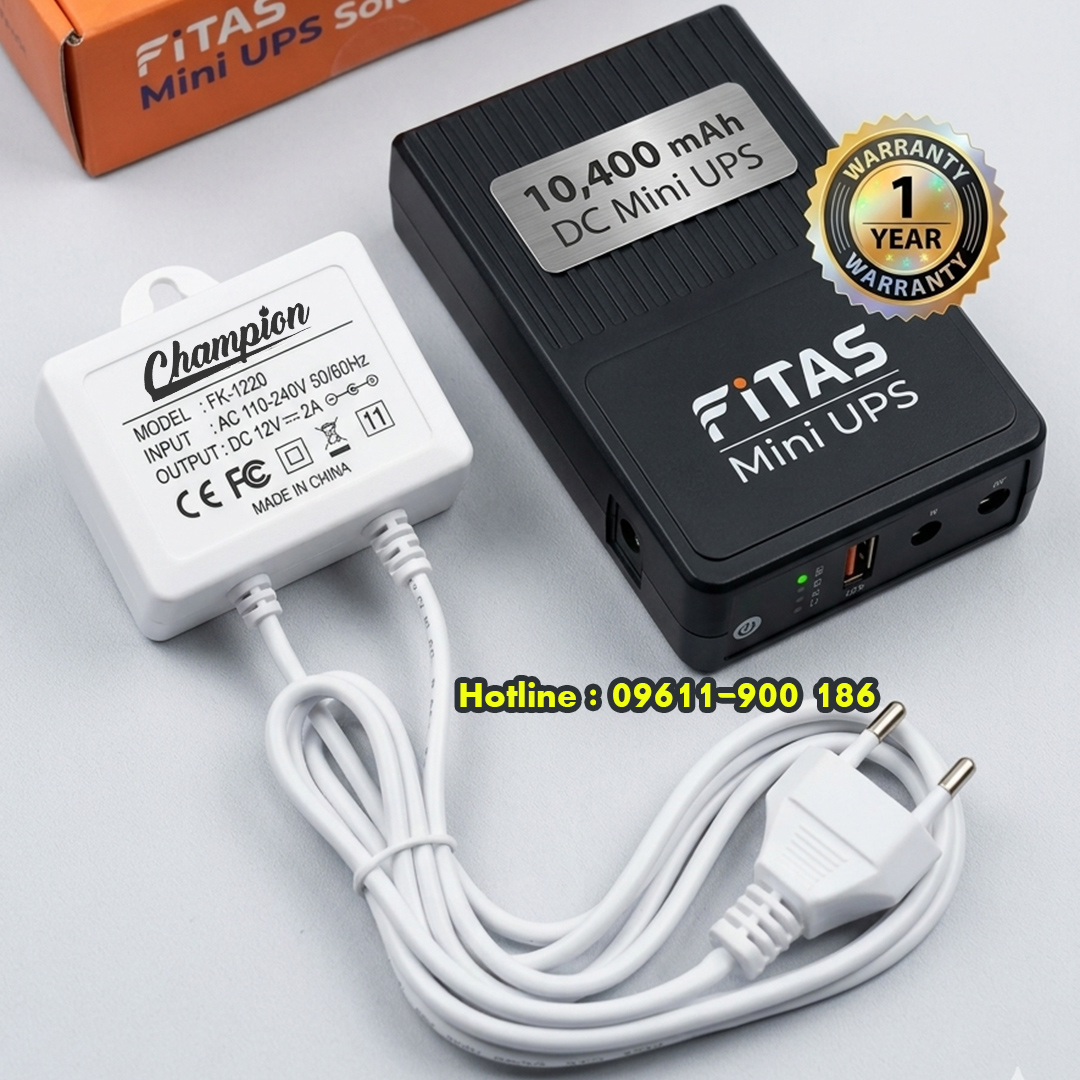 FiTAS Brand 10400 mAh Mini UPS for Router, Onu, CCTV with 2A Adapter